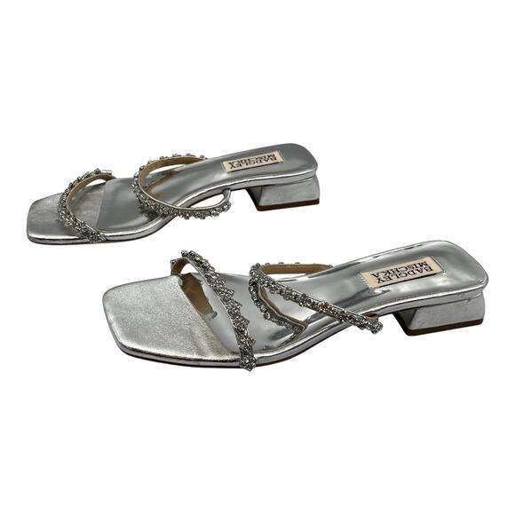Badgley Mischka Rhinestone Embellished Slip On Low Block Heel Sandals Silver 6 - Picture 3 of 9